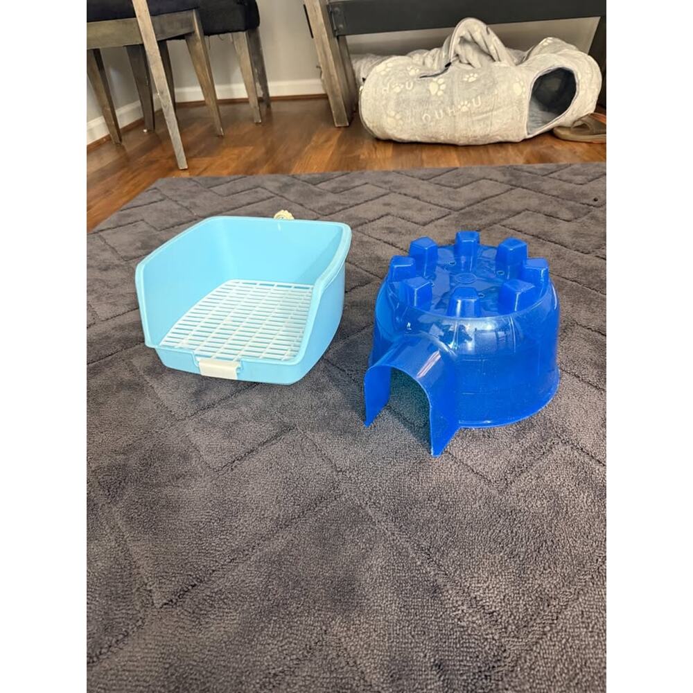 Rabbit Cat Hamster Guine Small Pet Corner Cage Litter Box Pan & Igloo Hidy House